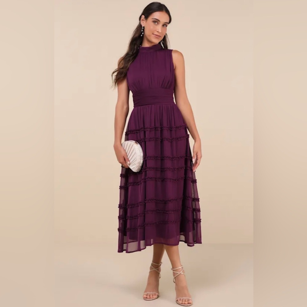 Lulus Happily Sweet Purple Backless Midi Dress M NWT